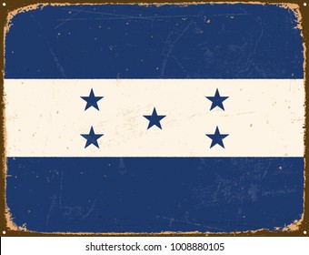 Vintage Metal Sign - Honduras Flag - Vector EPS10. Grunge scratches and stain effects can be easily removed for a cleaner look.