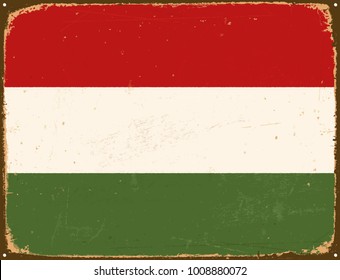 Vintage Metal Sign - Hungary Flag - Vector EPS10. Grunge scratches and stain effects can be easily removed for a cleaner look.