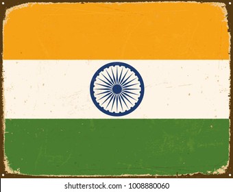 Vintage Metal Sign - India Flag - Vector EPS10. Grunge scratches and stain effects can be easily removed for a cleaner look.