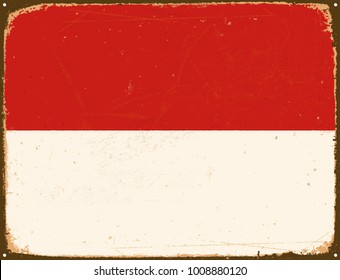 Vintage Metal Sign - Indonesia Flag - Vector EPS10. Grunge scratches and stain effects can be easily removed for a cleaner look.