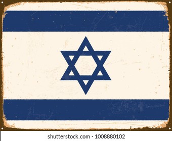 Vintage Metal Sign - Israel Flag - Vector EPS10. Grunge scratches and stain effects can be easily removed for a cleaner look.