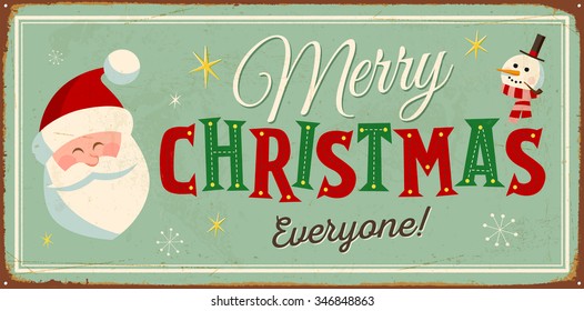 Vintage Metal Sign - Merry Christmas Everyone! - Vector EPS10. Grunge effects can be easily removed for a brand new, clean design.