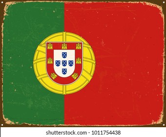 Vintage Metal Sign - Portugal Flag - Vector EPS10. Grunge scratches and stain effects can be easily removed for a cleaner look.
