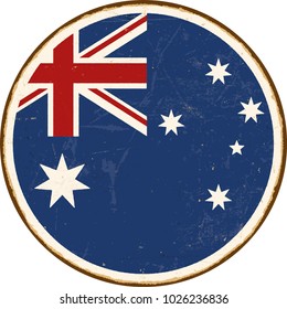 Vintage Metal Sign - Round Australia Flag - Vector EPS10. Grunge scratches and stain effects can be easily removed for a cleaner look.