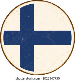 Vintage Metal Sign - Round Finland Flag - Vector EPS10. Grunge scratches and stain effects can be easily removed for a cleaner look.