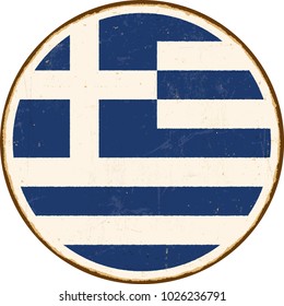 Vintage Metal Sign - Round Greece Flag - Vector EPS10. Grunge scratches and stain effects can be easily removed for a cleaner look.