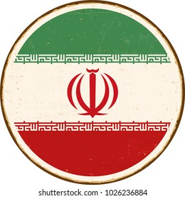 Vintage Metal Sign - Round Iran Flag - Vector EPS10. Grunge scratches and stain effects can be easily removed for a cleaner look.