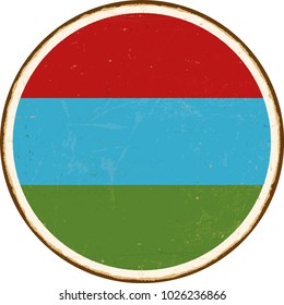 Vintage Metal Sign - Round Karelia Flag - Vector EPS10. Grunge scratches and stain effects can be easily removed for a cleaner look.