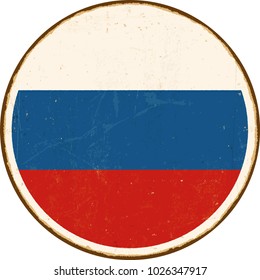 Vintage Metal Sign - Round Russia Flag - Vector EPS10. Grunge scratches and stain effects can be easily removed for a cleaner look.