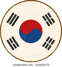 Vintage Metal Sign - Round South Korea Flag - Vector EPS10. Grunge scratches and stain effects can be easily removed for a cleaner look.