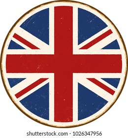 Vintage Metal Sign - Round United Kingdom Flag - Vector EPS10. Grunge scratches and stain effects can be easily removed for a cleaner look.