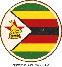 Vintage Metal Sign - Round Zimbabwe Flag - Vector EPS10. Grunge scratches and stain effects can be easily removed for a cleaner look.