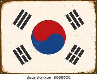 Vintage Metal Sign - South Korea Flag - Vector EPS10. Grunge scratches and stain effects can be easily removed for a cleaner look.