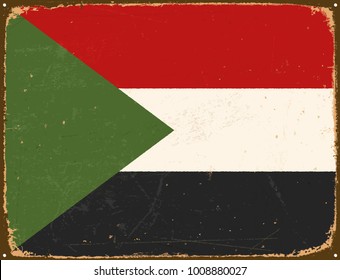 Vintage Metal Sign - Sudan Flag - Vector EPS10. Grunge scratches and stain effects can be easily removed for a cleaner look.