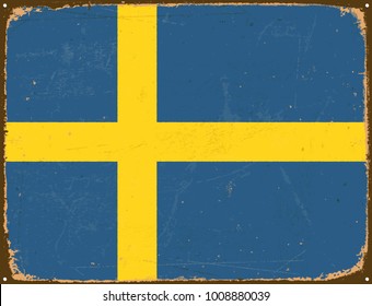 Vintage Metal Sign - Sweden Flag - Vector EPS10. Grunge scratches and stain effects can be easily removed for a cleaner look.