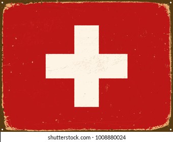 Vintage Metal Sign - Switzerland Flag - Vector EPS10. Grunge scratches and stain effects can be easily removed for a cleaner look.