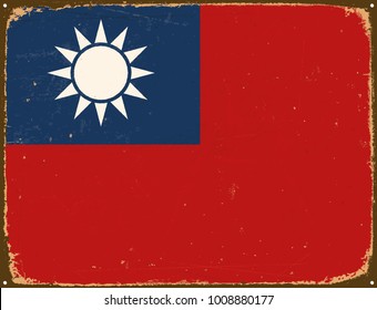 Vintage Metal Sign - Taiwan Flag - Vector EPS10. Grunge scratches and stain effects can be easily removed for a cleaner look.