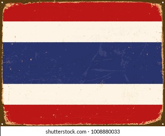 Vintage Metal Sign - Thailand Flag - Vector EPS10. Grunge scratches and stain effects can be easily removed for a cleaner look.