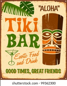 Vintage metal sign - Tiki Bar - Vector EPS10. Grunge effects can be easily removed.