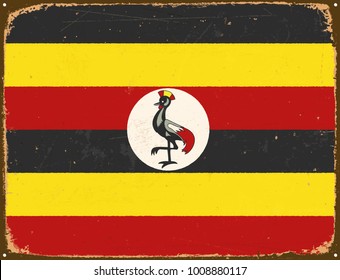 Vintage Metal Sign - Uganda Flag - Vector EPS10. Grunge scratches and stain effects can be easily removed for a cleaner look.