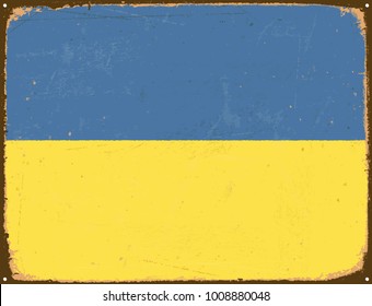 Vintage Metal Sign - Ukraine Flag - Vector EPS10. Grunge scratches and stain effects can be easily removed for a cleaner look.