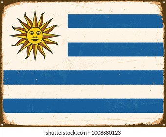 Vintage Metal Sign - Uruguay Flag - Vector EPS10. Grunge scratches and stain effects can be easily removed for a cleaner look.