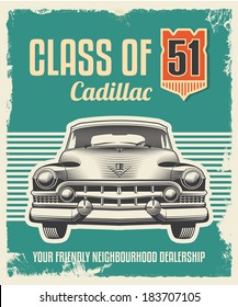 Винтажный металлический знак - Векторный дизайн со съемным эффектом текстуры гранжа - Fifties Cadillac