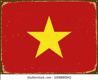 Vintage Metal Sign - Vietnam Flag - Vector EPS10. Grunge scratches and stain effects can be easily removed for a cleaner look.