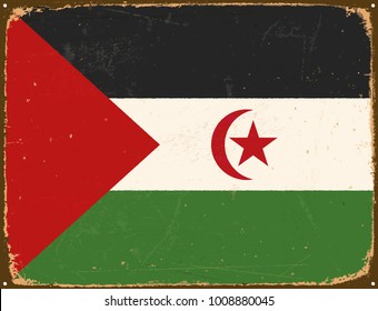 Vintage Metal Sign - Western Sahara Flag - Vector EPS10. Grunge scratches and stain effects can be easily removed for a cleaner look.