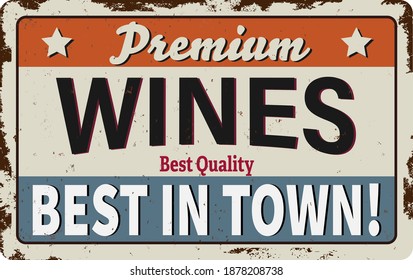 Vintage metal sign for wine shop on white