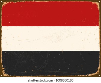 Vintage Metal Sign - Yemen Flag - Vector EPS10. Grunge scratches and stain effects can be easily removed for a cleaner look.