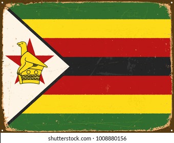 Vintage Metal Sign - Zimbabwe Flag - Vector EPS10. Grunge scratches and stain effects can be easily removed for a cleaner look.