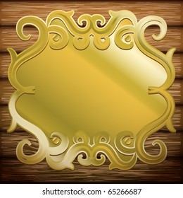 Vintage metal signboard on old wooden planks (vector background)