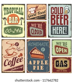 Vintage metal style signs. Retro posters vector collection.