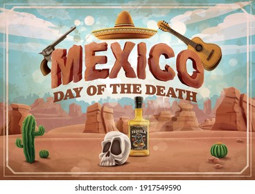 vintage mexican desert scene illustration