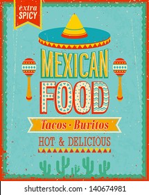 Vintage Mexican Food Poster. Vector Illustration.