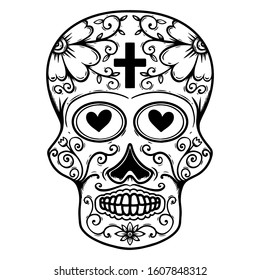 Vintage mexican sugar skull isolated on white background. Design element for logo, label, sign, poster. Vector illustration