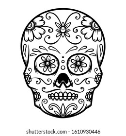 Vintage mexican sugar skull isolated on white background. Day of the dead theme. Design element for logo, label, sign, poster. Vector illustration