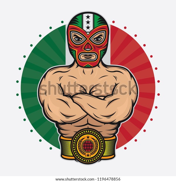 vintage mexican\
wrestler design, vector EPS\
10