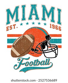 Vintage MIAMI, American Football Jeans Print for T-Shirt or Apparel. Old School Vector Graphics for Fashion and Print. Retro Art and Lettering.