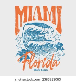 vintage Miami Florida beach is big wages in summer bibs t-shirt print, summer beach sunshine vector print design artwork, take me to the sunshine, Beach Paradise Print T-shirt Graphics Design, 