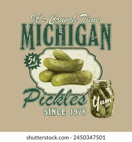 Vintage Michigan Pickles Graphic Vector Advertising