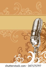 Vintage Microphone Banner-Vector sketch background, properly layered elements