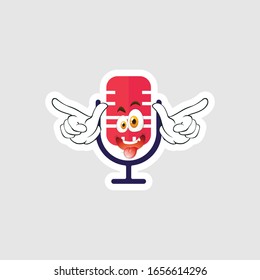 Vintage microphone cartoon characters design with expression. you can use for stickers, pins or patches
