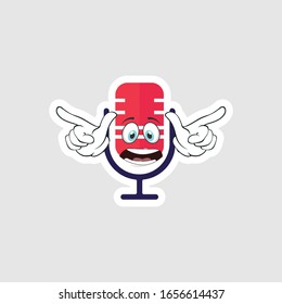Vintage microphone cartoon characters design with expression. you can use for stickers, pins or patches