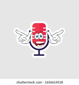 Vintage microphone cartoon characters design with expression. you can use for stickers, pins or patches
