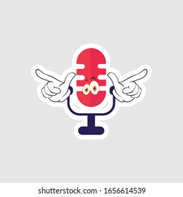 Vintage microphone cartoon characters design with expression. you can use for stickers, pins or patches