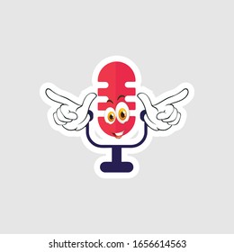 Vintage microphone cartoon characters design with expression. you can use for stickers, pins or patches