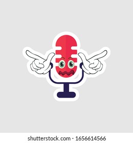 Vintage microphone cartoon characters design with expression. you can use for stickers, pins or patches
