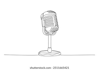 Vintage microphone continuous one line drawing. Microphone single line art illustration. Editable vector.